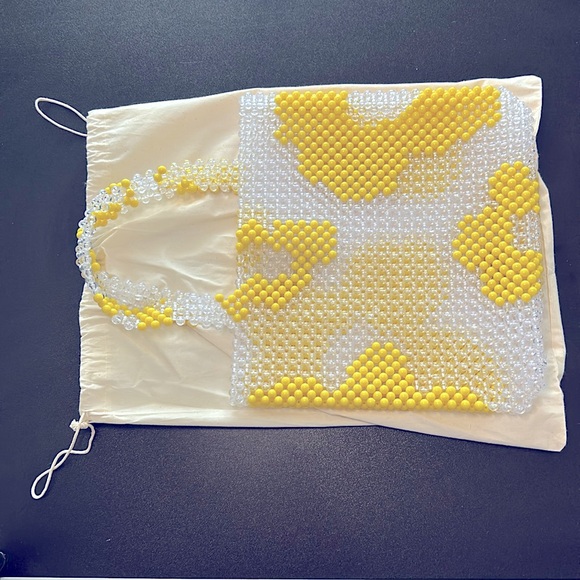 Beaded Bag Daisy handmade tote bag large clear/bright yellow acrylic beads
